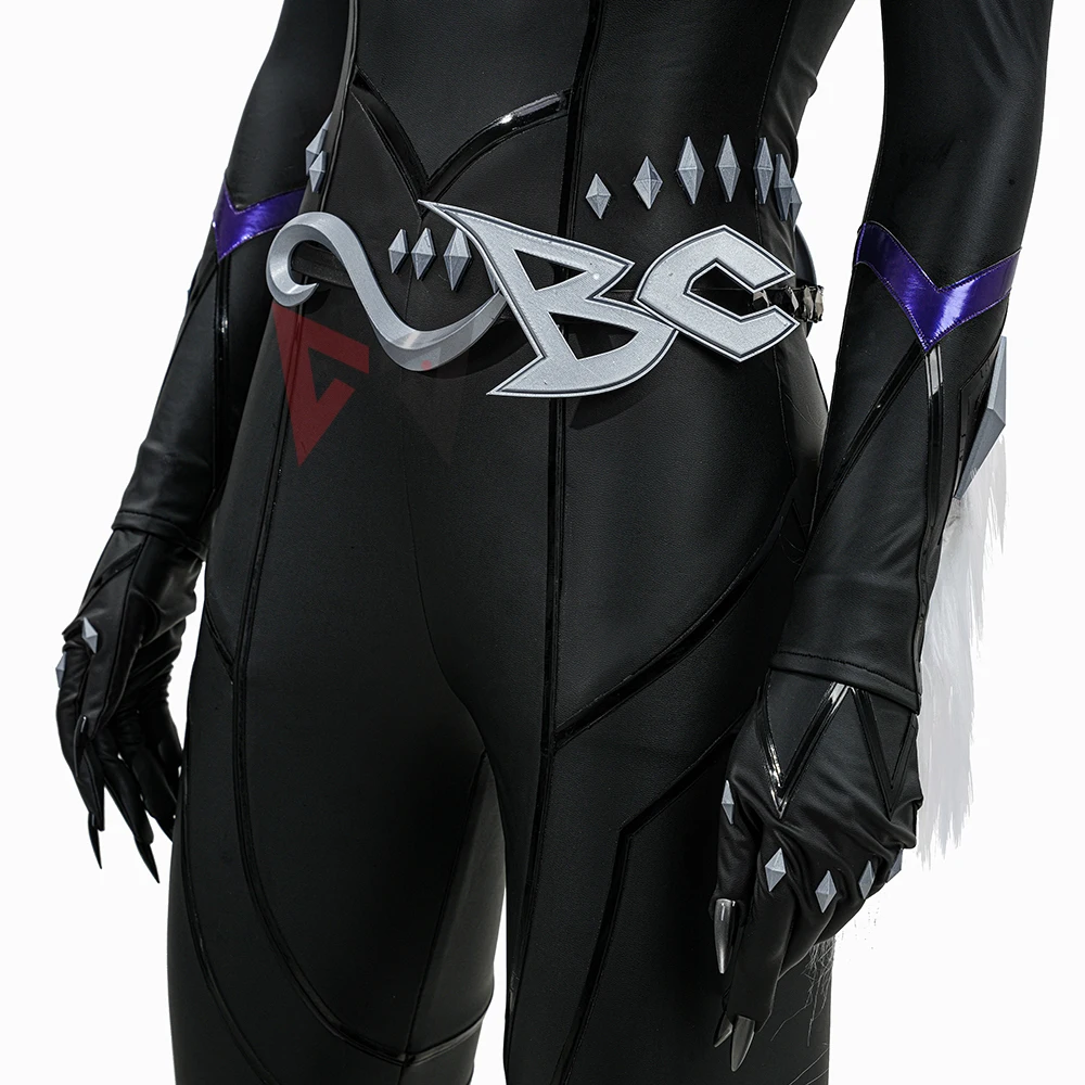 New Black Jumpsuit White Fur Waist Accessories Mask Cosplay Costume For Game Party Halloween Custom Made view 5