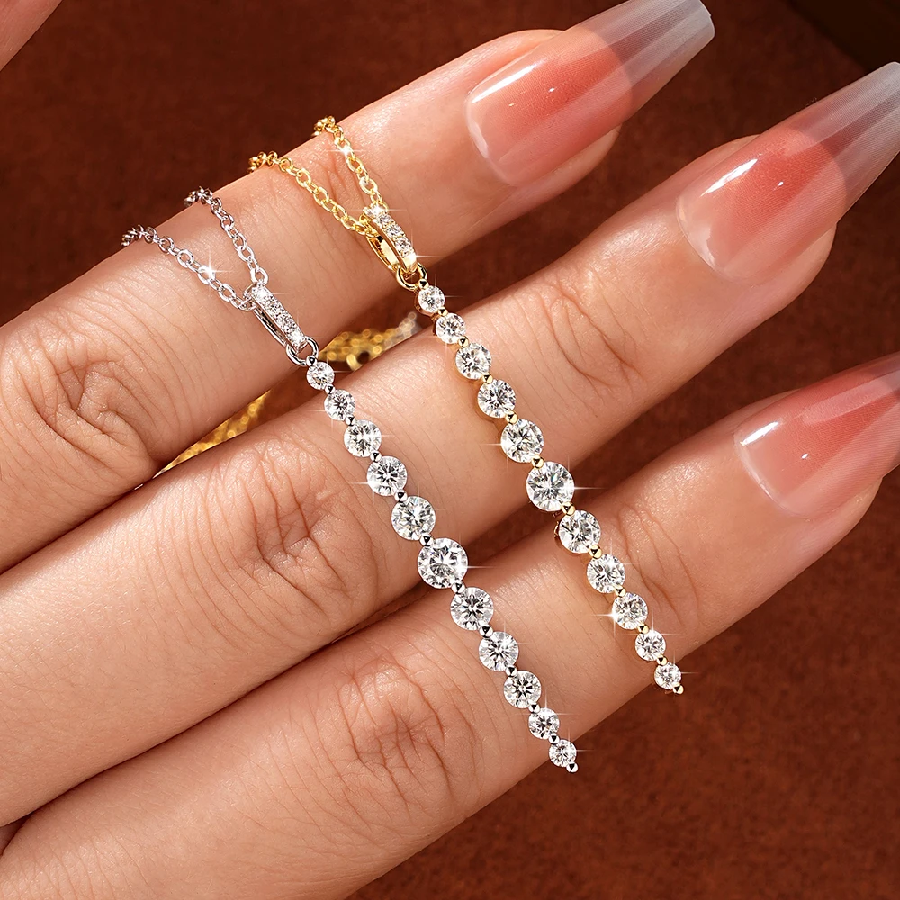 Abestecom14K Gold Plated D Color VVS1 GRA Necklaces Sparkling Moissanite Round Fringed Lariat Women Pendant Necklace Jewelry