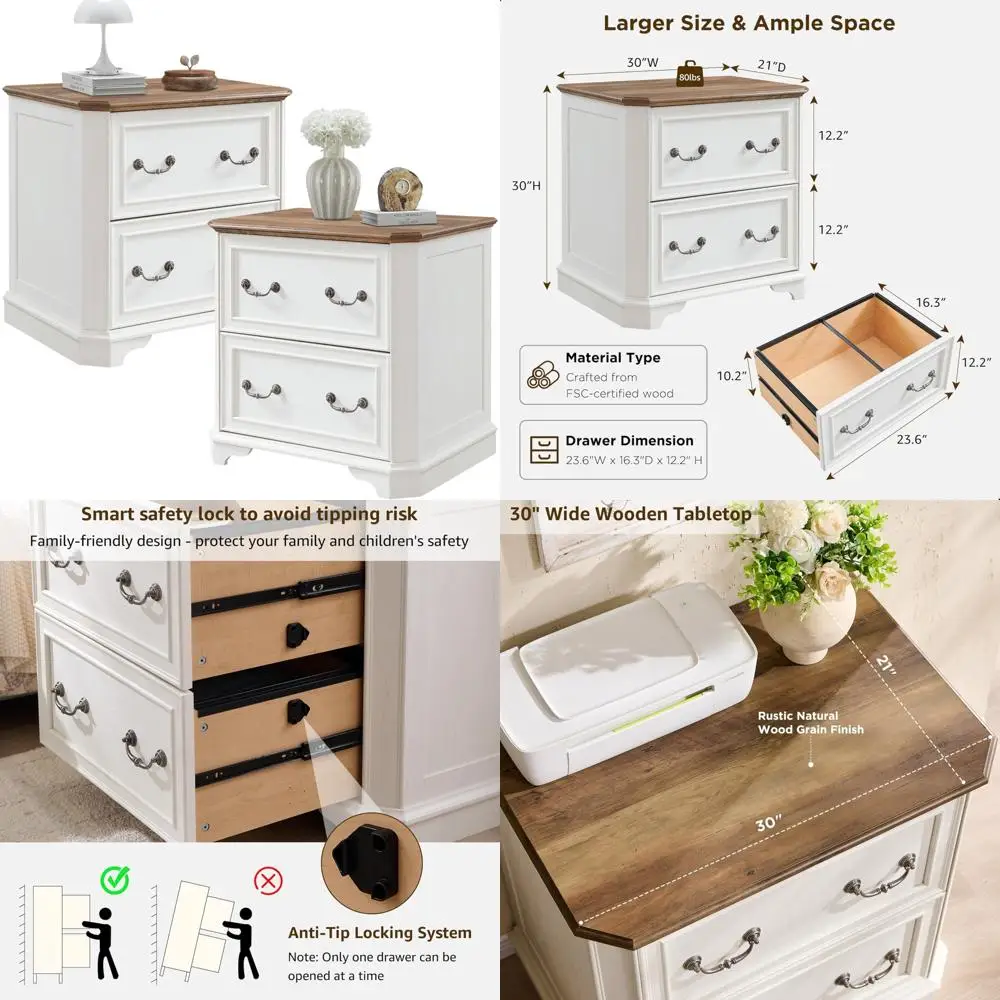 طقم منضدة على طراز المزرعة مكون من قطعتين مع سطح خشبي وأدراج كبيرة وجواجهة مؤطرة #1