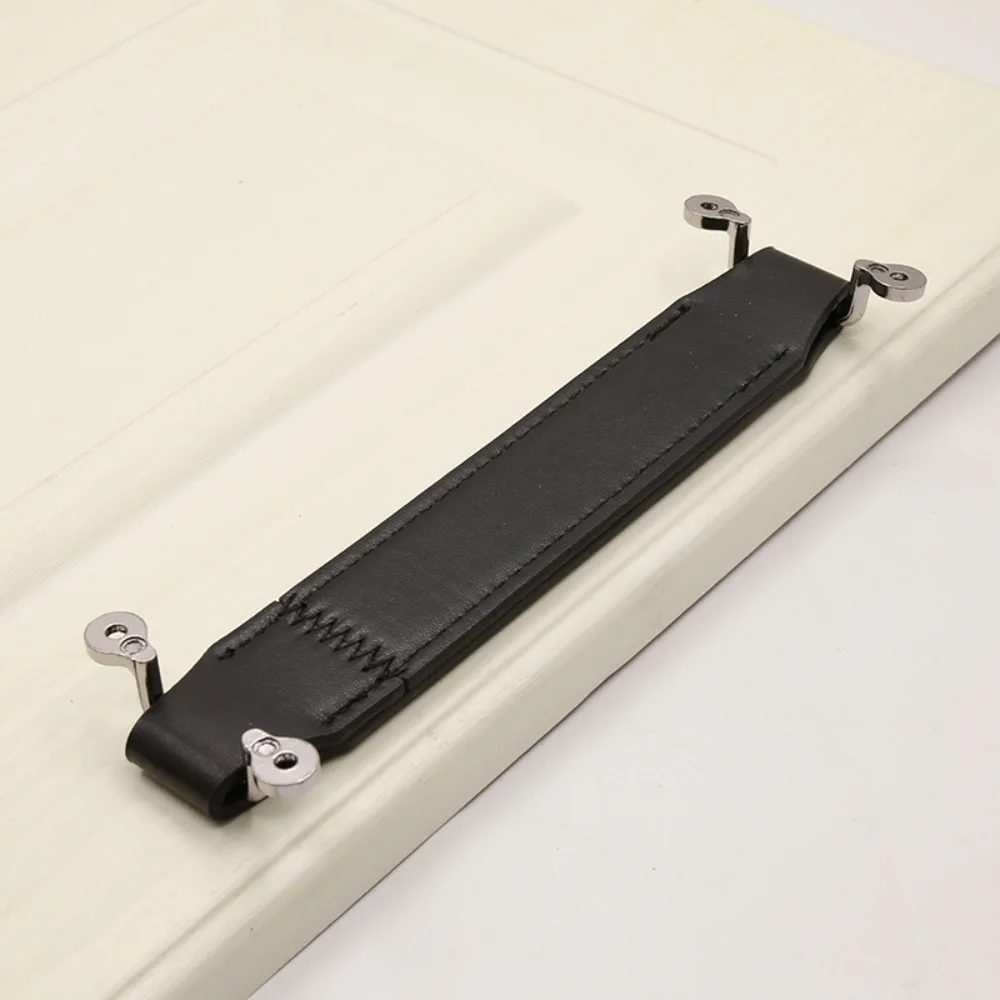 New Soft Leather Handle with Screw Durable PU Classic Stool Pull Handle Portable Sofa Cabinet Pulls