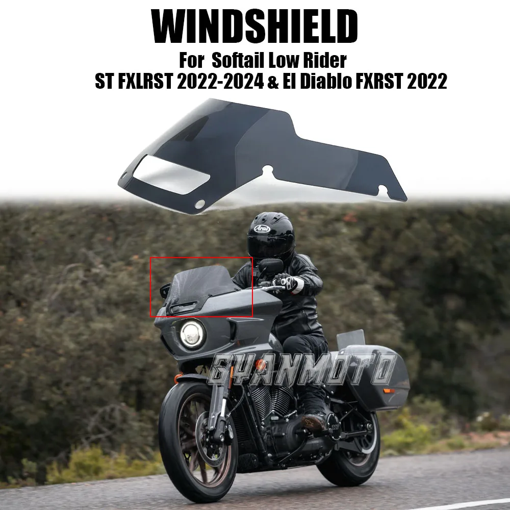 Motorcycle Windscreen Windshield Wind Screen Shield Deflector For Harley Softail Low Rider El Diablo FXRS & ST FXLRST 2022-2024