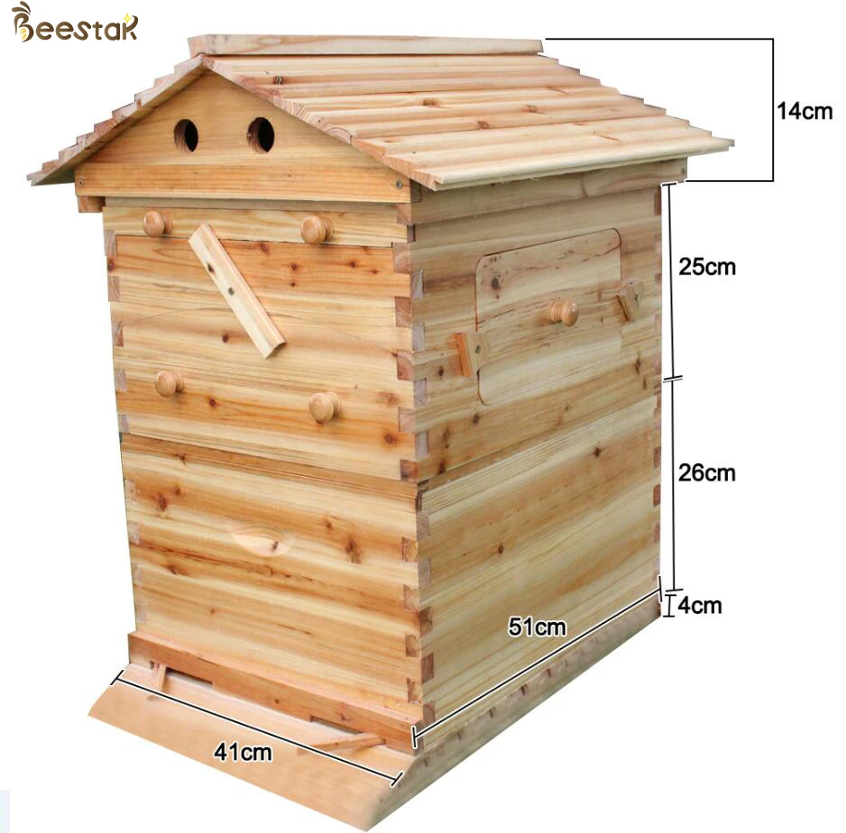 Unassembled Chinese Fir Wood Automatic Honey Flowing Hive with 7 Plastic Frames Apiculture Beekeeping Equipment