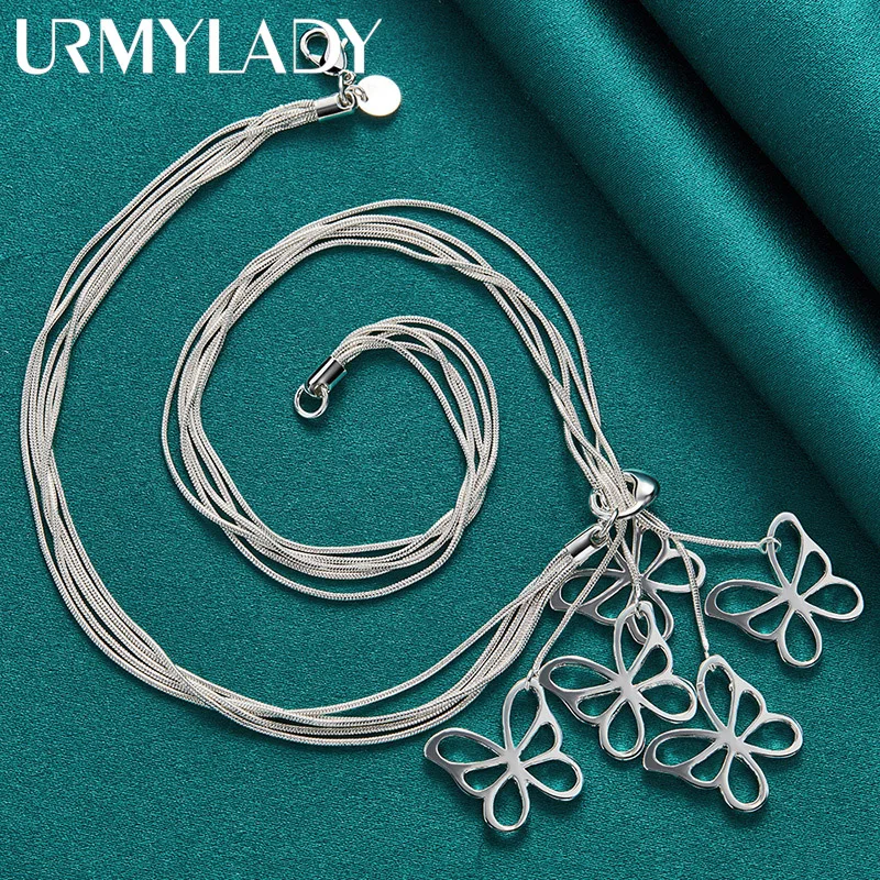 URMYLADY 925 فضة خمسة عقد بحلية متدلية على شكل فراشة ثعبان سلسلة قلادة للنساء حفل زفاف مجوهرات الأزياء