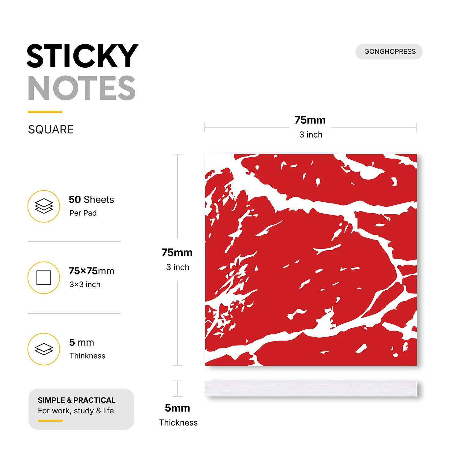 2 pcs Beef Texture Sticky Notes, 100 Sheets Total, Square Self Stick Notes, Decorative Memo Pads, Removable Adhesive Note Pads