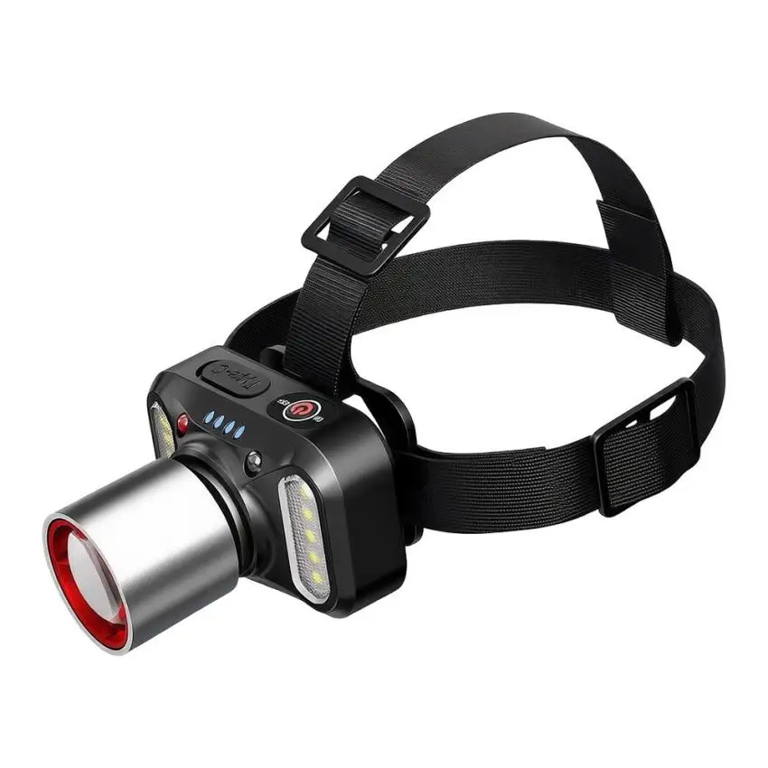 Rechargeable Headlamp with Motion Sensor 6 Lighting Options Including White Red Flashing SOS and Adjustable Focus