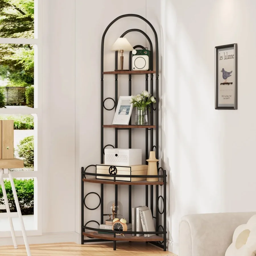 4-Tier Corner Bookshelf Modern Style Plant Stand with Metal Frame