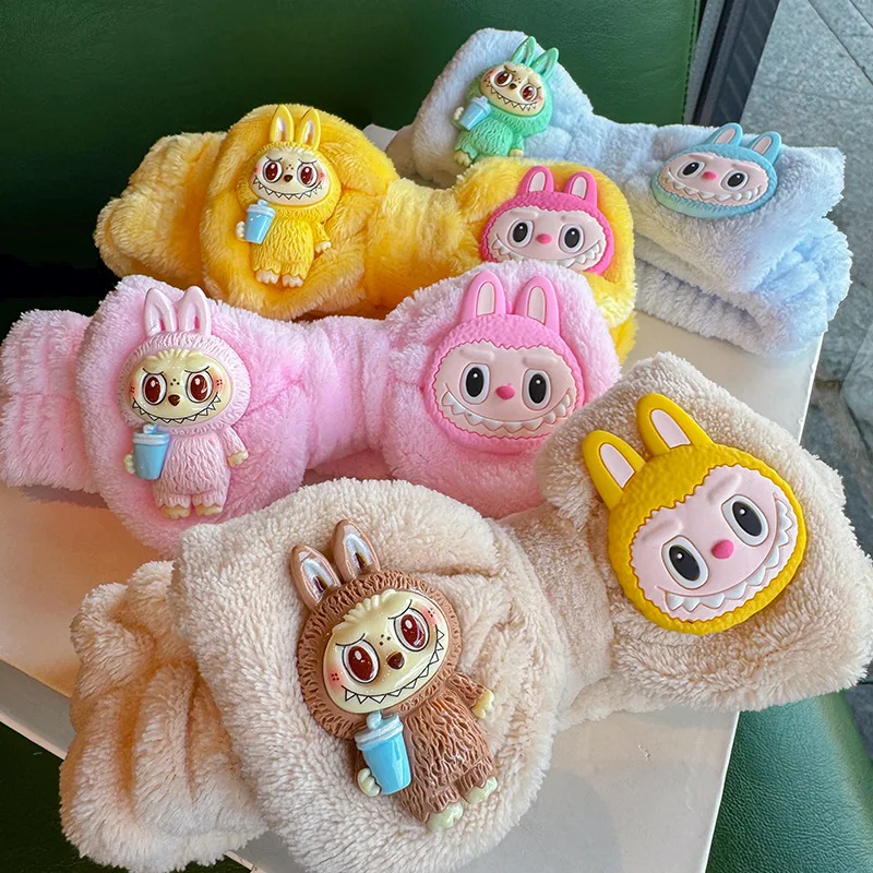 Diadema Kawaii labubu de Anime para lavado de cara y lazo para el cabello, diadema bonita para niña, venta al por mayor, tocado de baño para estudiantes labubu de dibujos animados, regalo