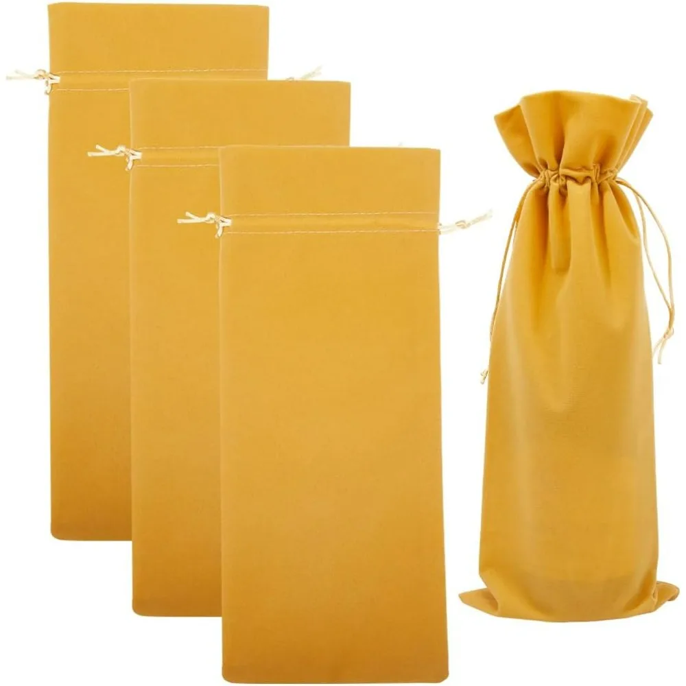 4Pcs Double Drawstring Wine Bottle Bags Velvet Wine Champagne Wrapping Bag Gold Reusable Gift Packing Pouches making kit