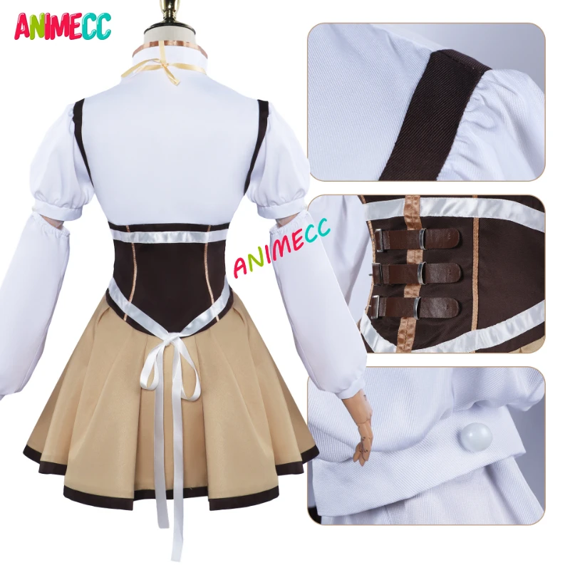 ANIMECC w magazynie XS-3XL Tomoe Mami Cosplay Puella Magi Madoka Magica walczy o czapka z peruką impreza z okazji Halloween mundur Anime dla kobiet