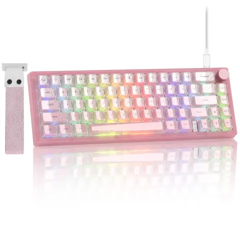 Womier V-K66 PRO Keyboard Pink QMK Mechanical Gaming Keyboard Knob Strap Gasket Mounted Wired LED Backlit Hot-Swap Keyboard