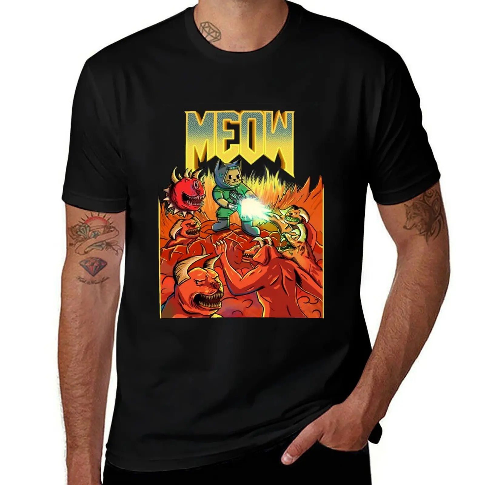 Doom Cat Gaming Design Doom Parody T-Shirt plus size tops customizeds luxury designer custom t-shirts designer t shirt men