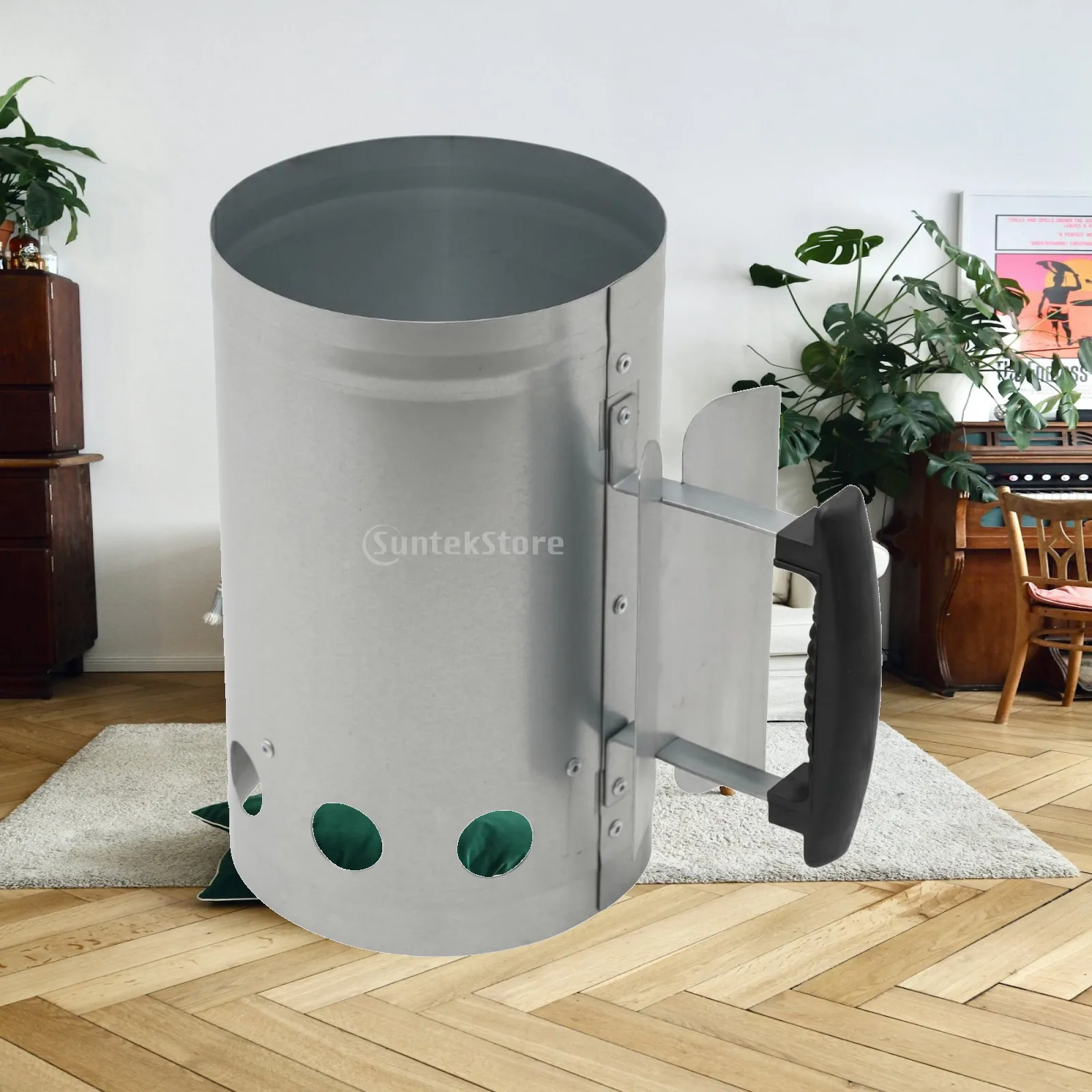 Galvanized Steel Charcoal Starter Bucket with Handle for Barbecue Grill Accessories Kit