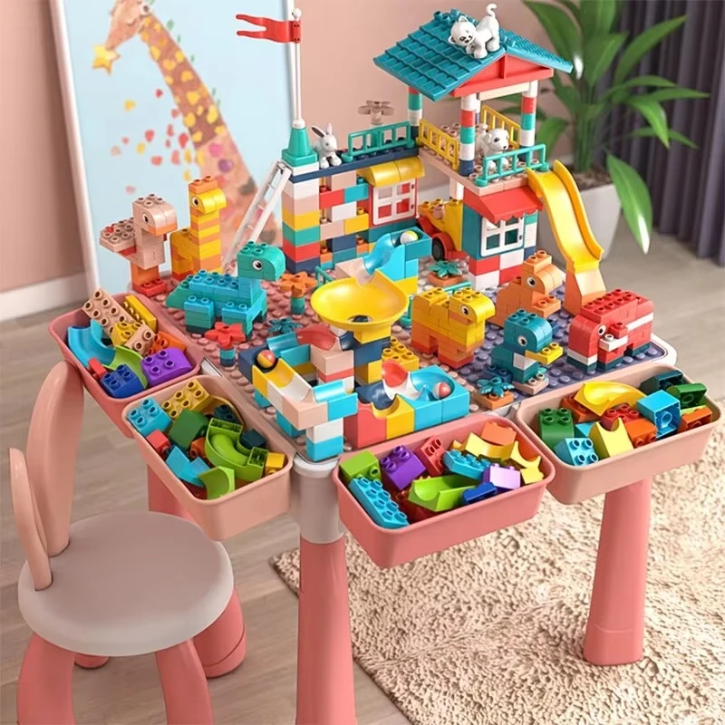 6-In-1 Multi-Purpose Children's Activity Table And Chair Set Toddler Building Blocks Educational Toys With Storage Room Gift