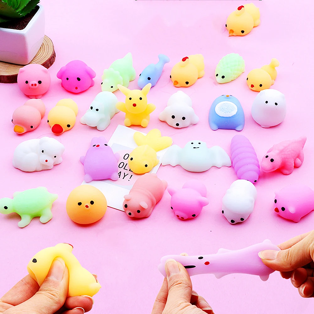 12Pcs Fun Mini Soft Plastic 50 Styles Finger Press Stress Relief Toys Kids Birthday Party Favor Goody Bag Giveaway Pinata Filler