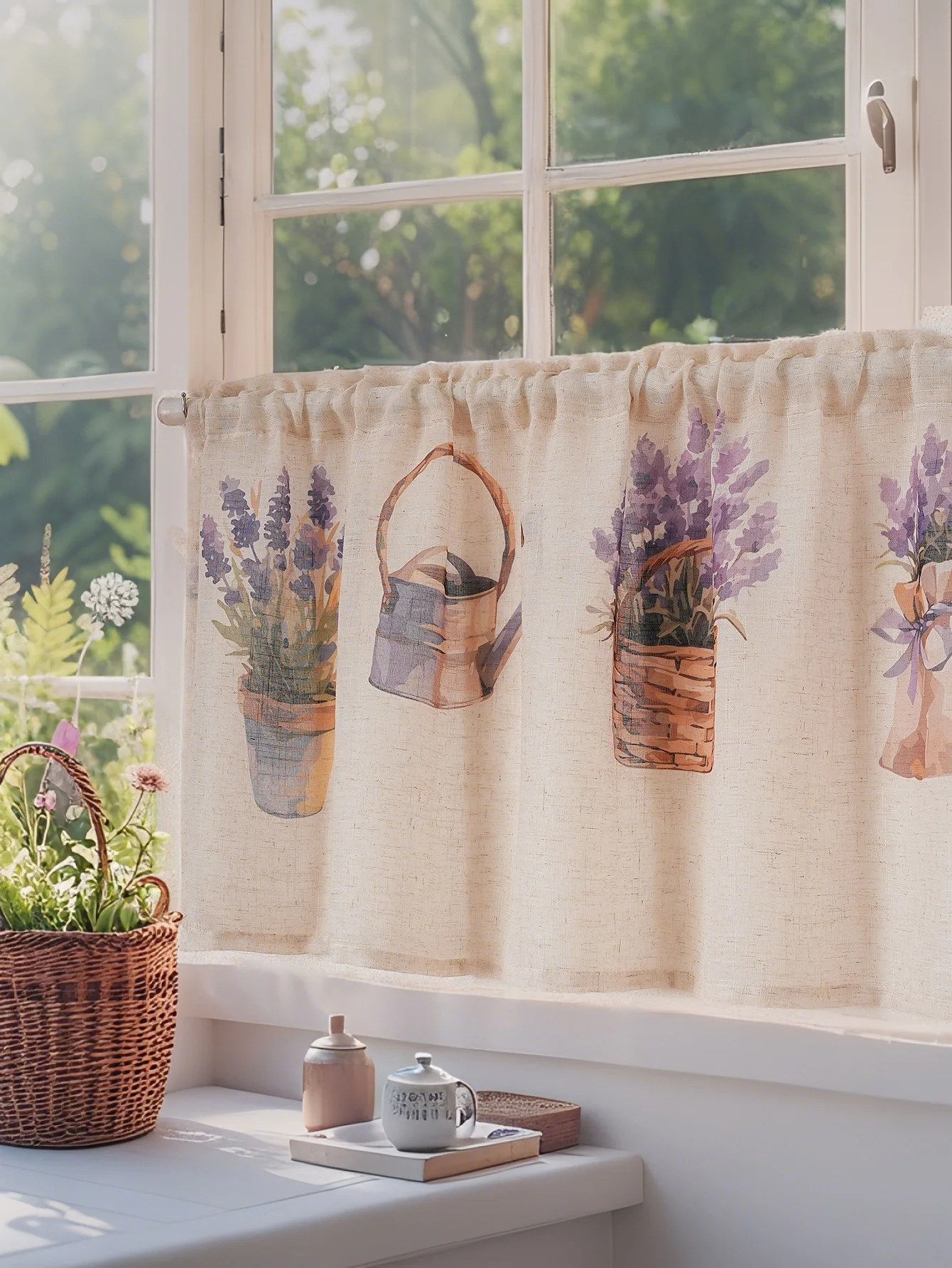 Japanese Style Short Curtain Panels Purple Lavender Print for Living Room Bedroom Window Decor Fresh And Elegant Design