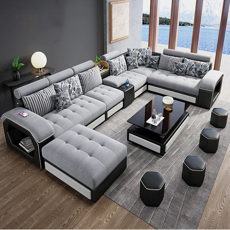 Factory direct high quality European style luxury functional fabric living room sofa set