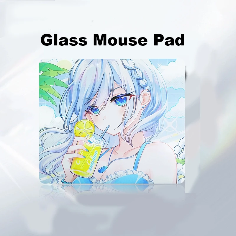 

Cute Summer Anime Cartoon Girl XXL Photovoltaic Glass Mouse Pad - Trendy Tempered Hard Surface for FPS Gaming & Office Home Use