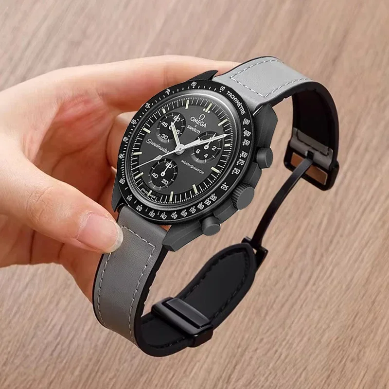 20mm 22mm Leder+Silikon-Armband für Omega X Swatch Joint MoonSwatch Magnetband für Xiaomi Watch S4 S3 S2 S1/Huawei GT3 4 5 6 – Detail 5