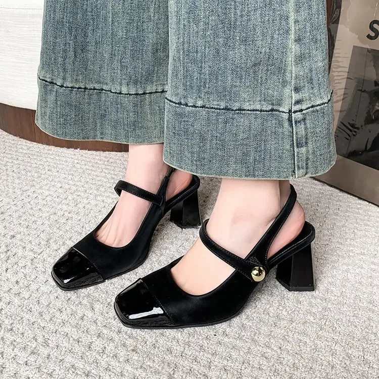 

Women's Sandals Summer New Square Toe Fashion Elegant High Heels Mary Janes Buckle Strap Ladies Sandals Party Wedding Sandals