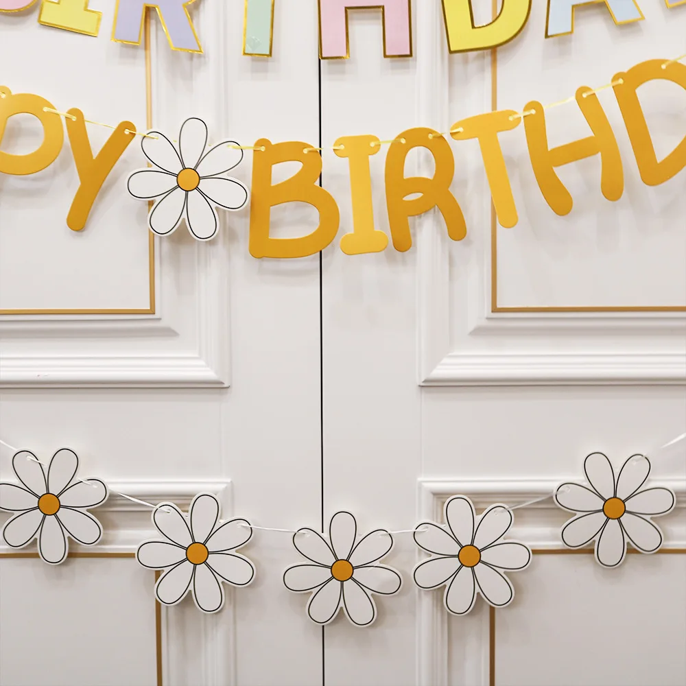 Daisy Happy Birthday Party Decoration Banner Hat White Flower Garland Flag Foil Balloons INS Style Kids Boy Girl Birthday Favors