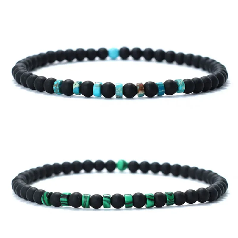 Simple 2Pcs/Pair 4mm Small Beads Bracelet Unisex Handmade Onyx Malachite Tiger Eyes Stone Braslet Healing Casual Couple Pulsera