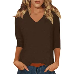 Letnie topy damskie 3/4 Rękaw Moda Solidne Urocze Koszule Casualowe Topy Stroje T Shirt Codzienne Noszenie Data Wyjście Roupas Feminina