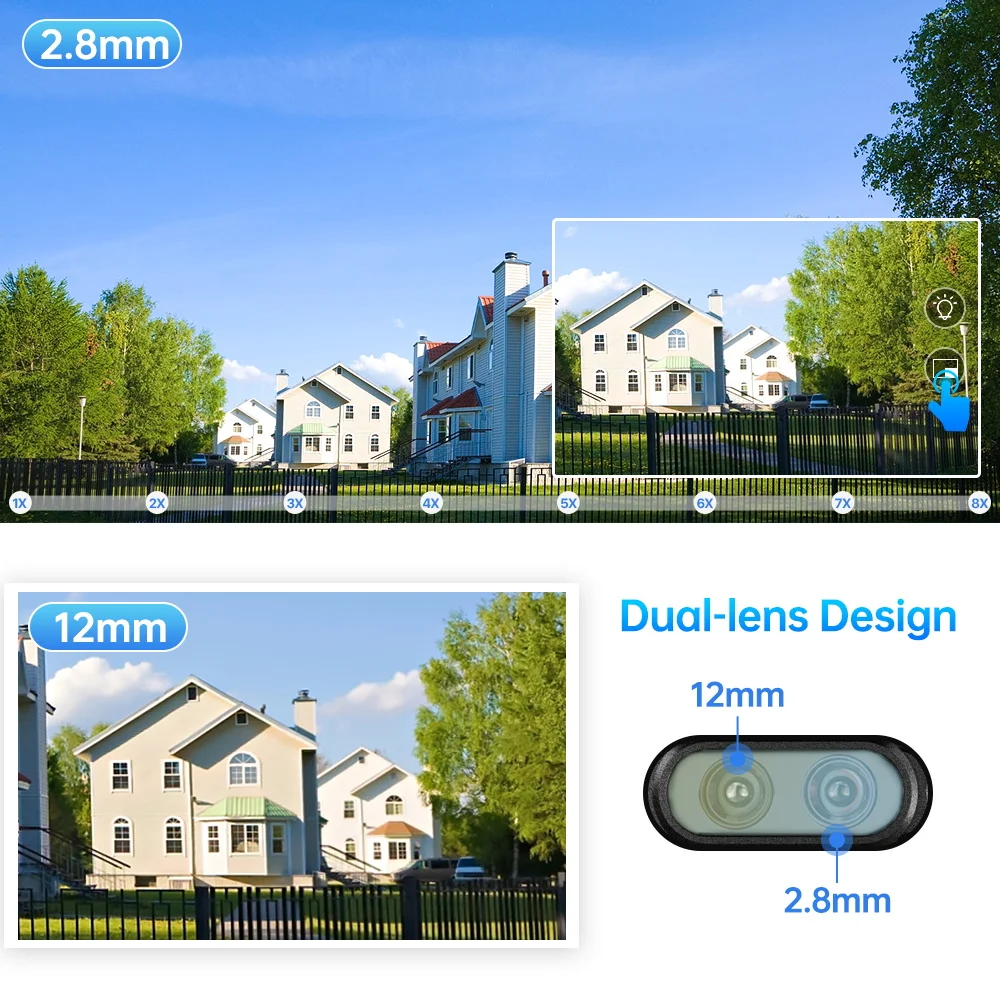 4MP UHD iCsee APP 8x Zoom Dual Lens Siren Alarm WIFI IP Camera Full Color Night Vision Home Security CCTV Baby Monitor