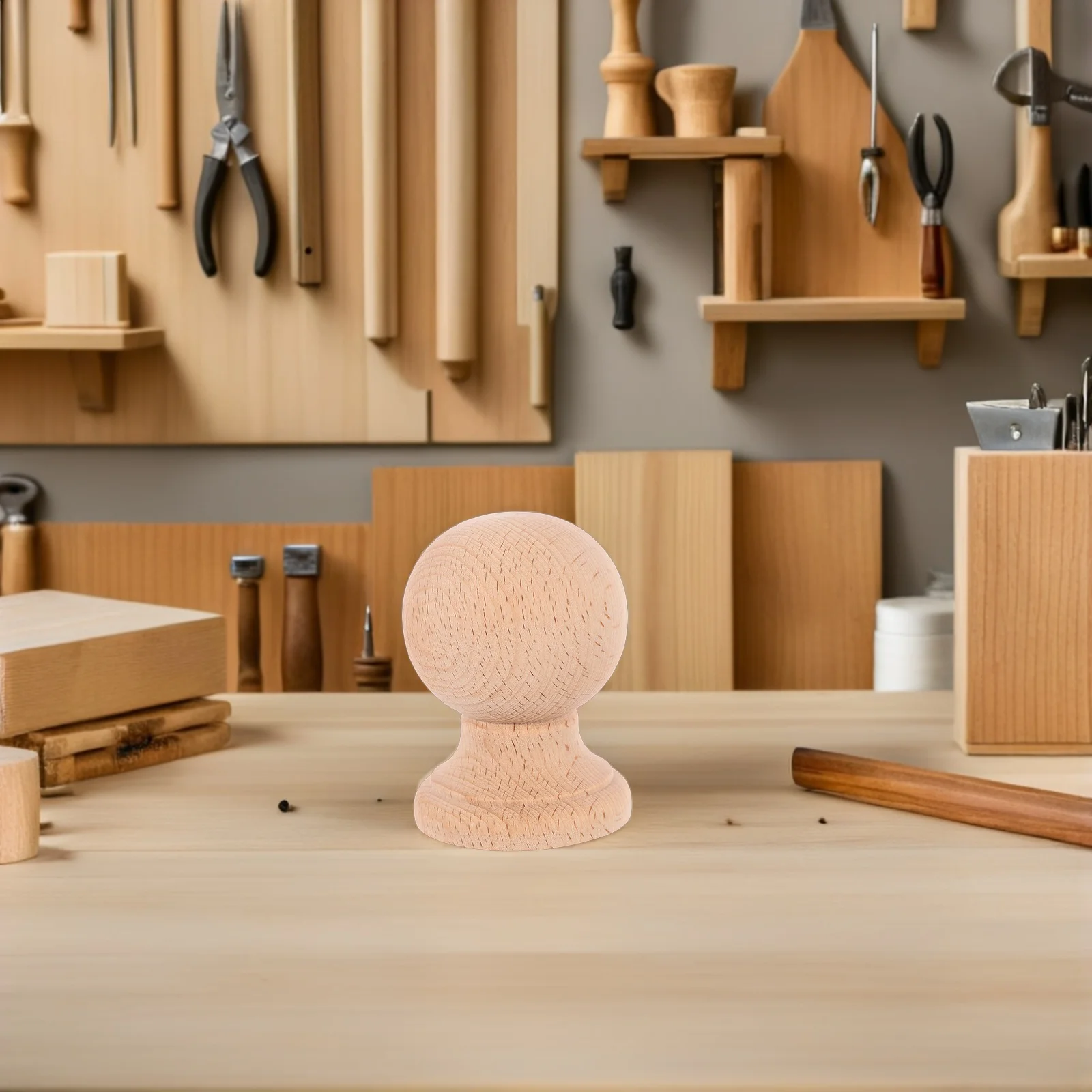 

Solid Hardwood Round Finial 14x12cm Unfinished Wood Ball for Stair Baluster Bed Post Cap Curtain Rod Topper Indoor Decor Upgrade