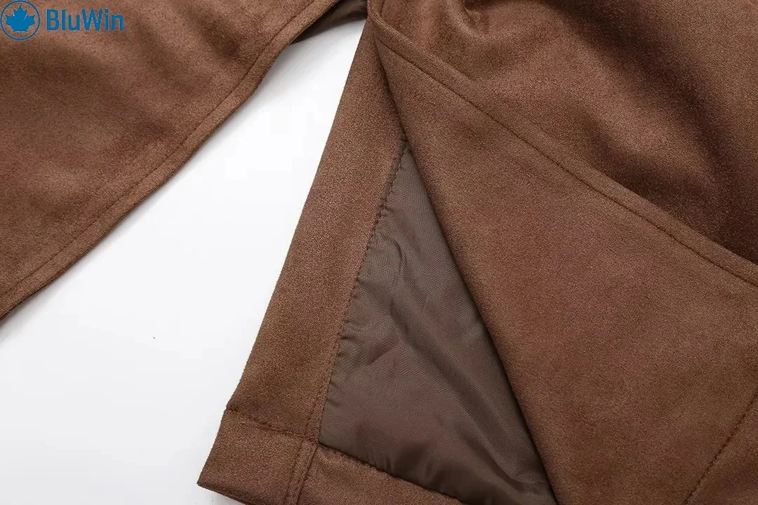 URBANCHIC Vintage-Trenchcoat für Damen – zweireihiger langer Mantel mit Gürtel, entspannte Passform, Herbst-Winter-Mantel