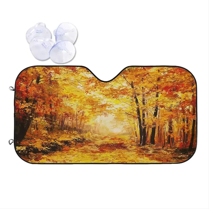 

Autumn Colorful Fall Forest Leaves Yellow Nature Landscape Front Car Windshield Sun Shade Blocks Max UV Rays Fits Trucks Cars