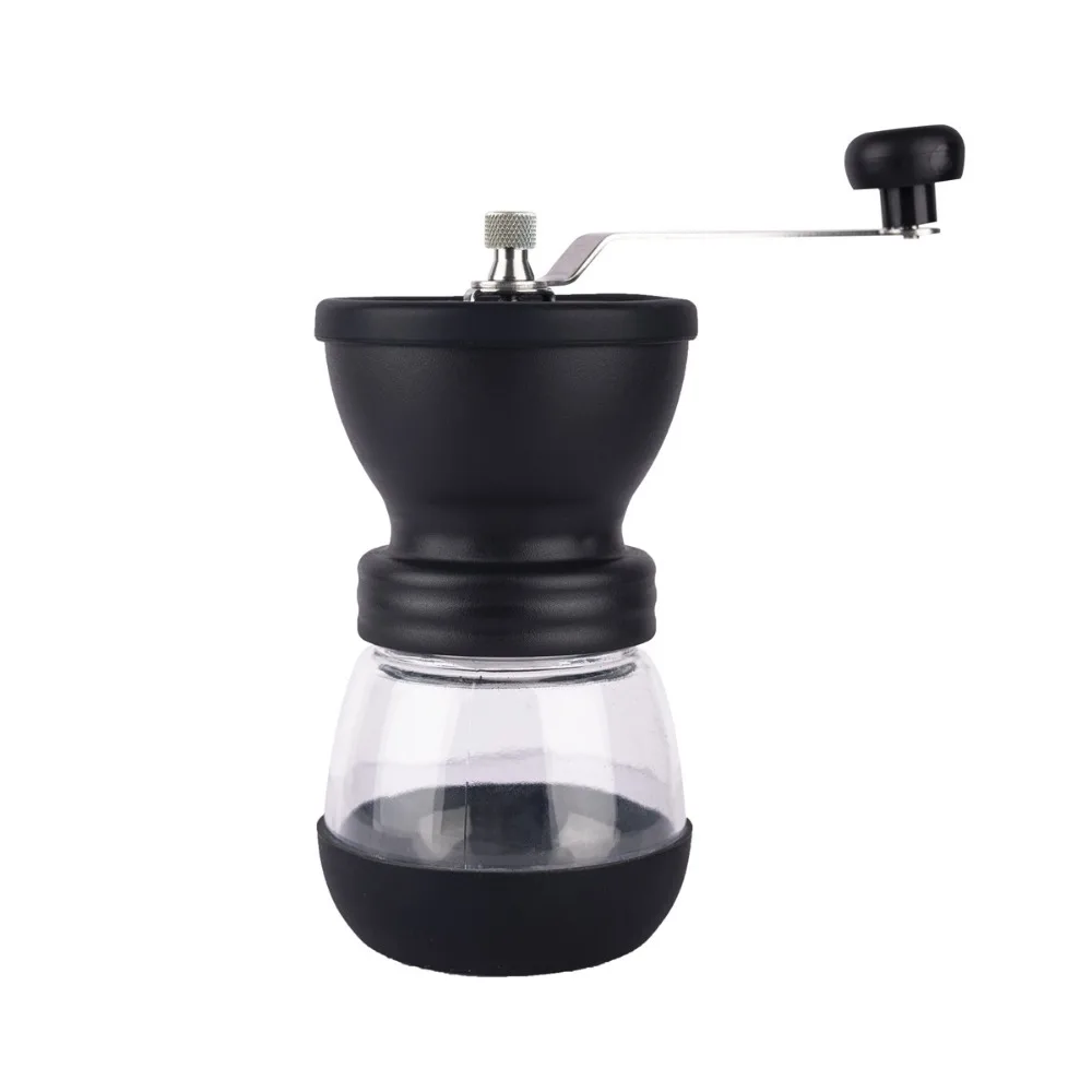 

Ceramic Core Manual Coffee Grinder Adjustable with Clear Glass Jars Household Coffee Crusher Nonslip Silicone Base Portable