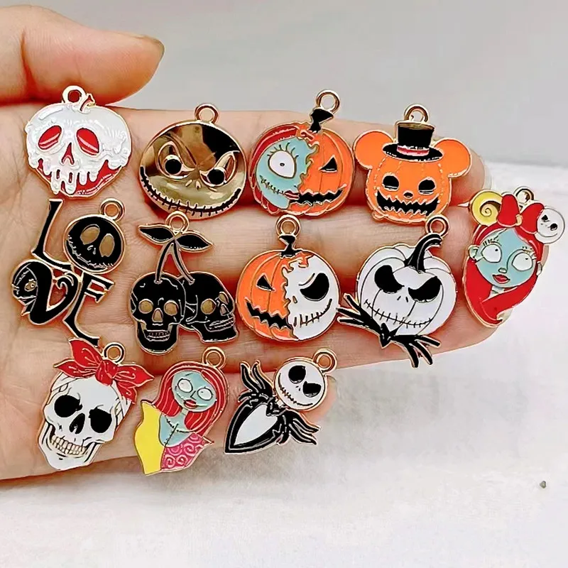 10 قطع الكرتون سحر هالوين حزب الهدايا جميل الجمجمة شبح القرط قلادة DIY المفاتيح سوار قلادة المجوهرات #2