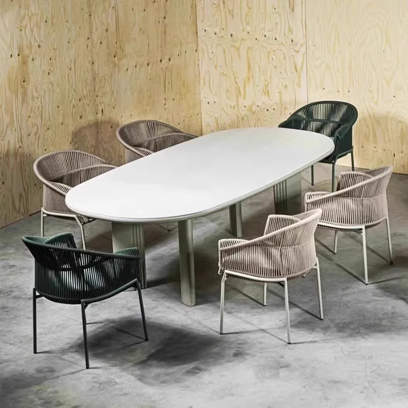 

Leisure outdoor tables and chairs aluminum alloy teak combination rain and sun protection courtyard open-air villa western