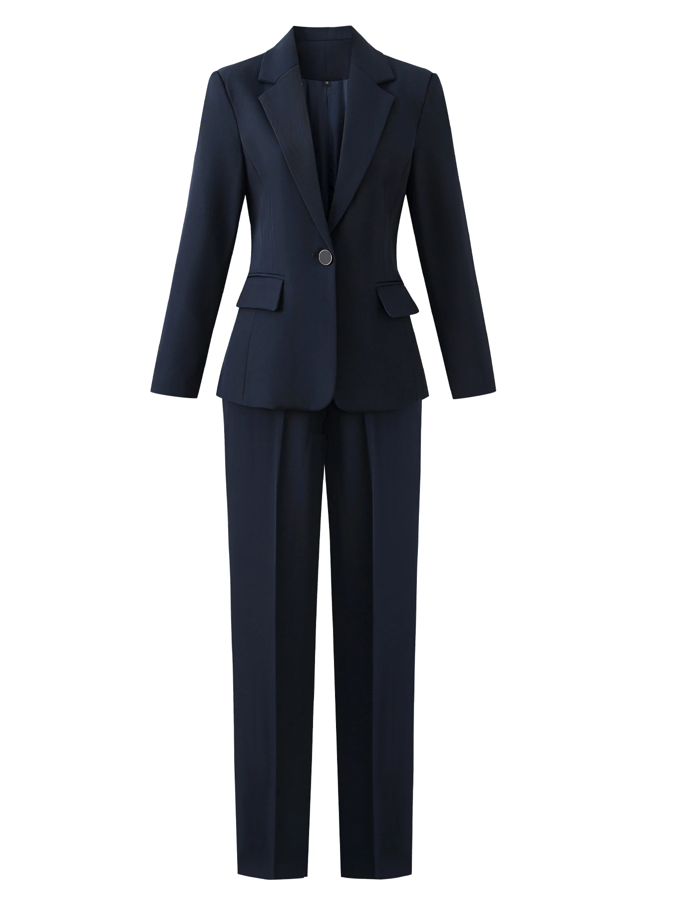 Einreihiges Ein-Knopf-Anzug-Set. Stilvolles, schmal geschnittenes, einfarbiges, langärmliges Revers mit fallendem Revers und eleganter Hose. 2-teiliges Set