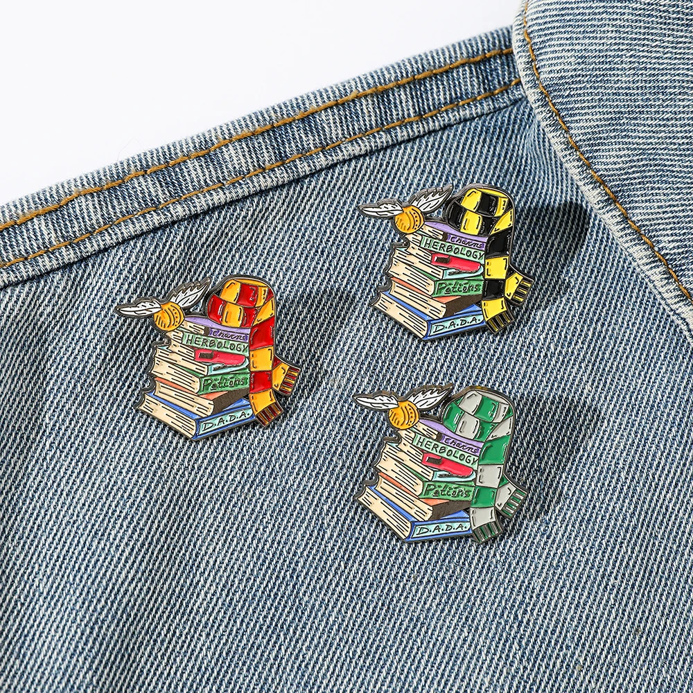 1pc Magic Book World Enamel Pin Wizard School Witch Scarf Pin Backpack Lapel Badge Gift for Kids and Friends view 6