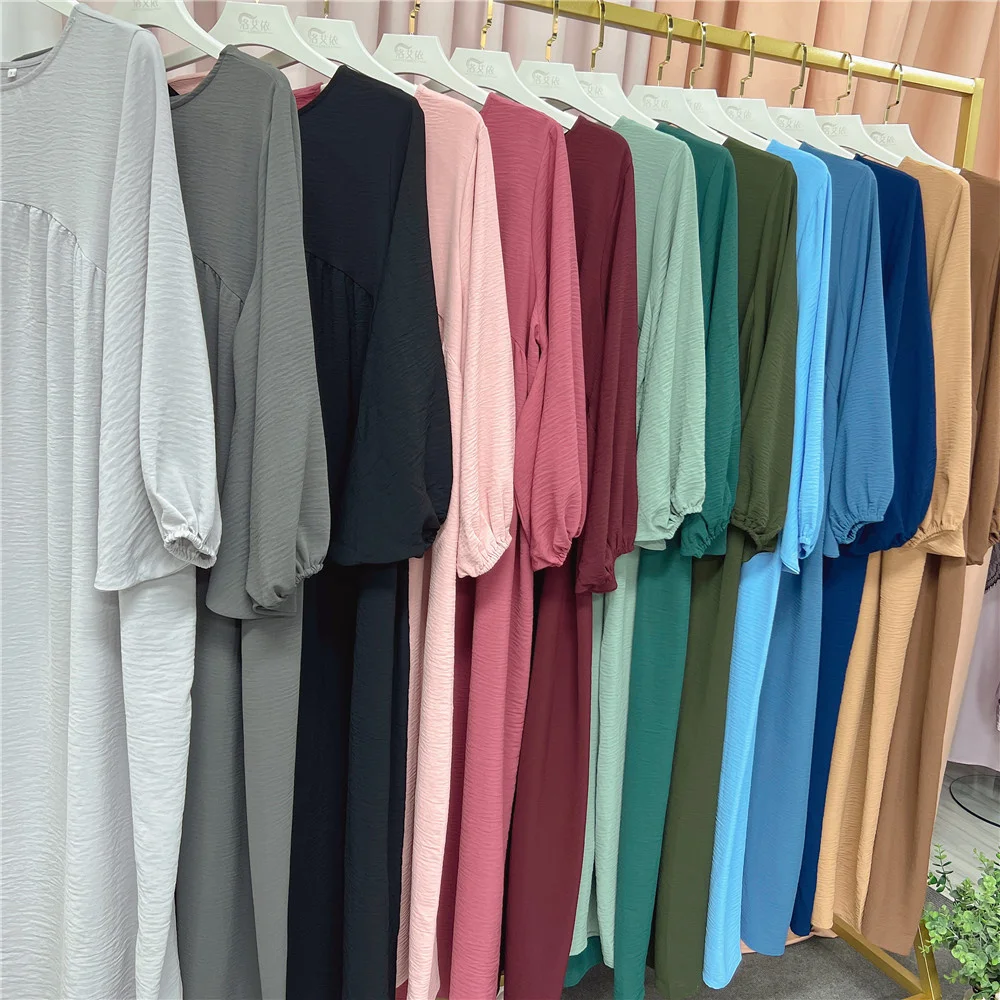 Plain Abaya Muslim Long Dress Women Ramadan Eid Crepe Balloon Sleeve Islamic Jilbab African Dresses Dubai Turkish Modesty Kaftan