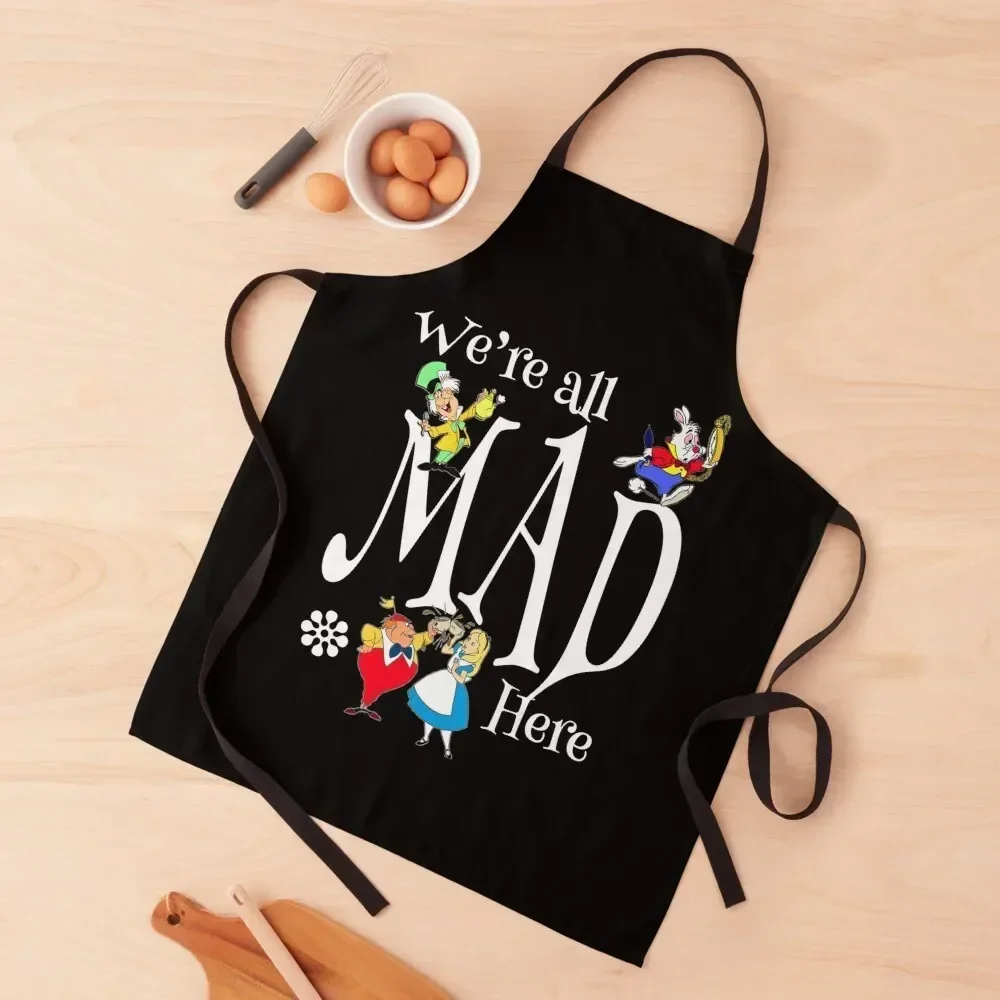 Alice Mad Hatter All Mad Here Rabbit Tea Party Fans Vintage Literary Gifts Apron Kitchen New 2022 Year Kitchen accessories Apron