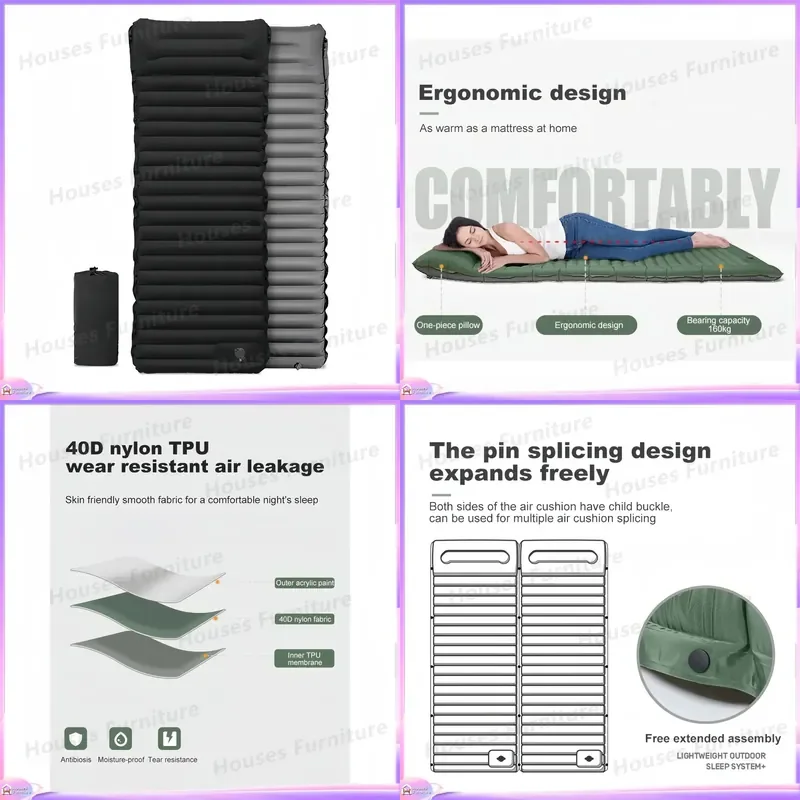 High R Value Inflatable Sleeping Pad Ultralight 0.06mm TPU Nylon Thermal Insulation Mat Compact Camping Hiking Backpacking