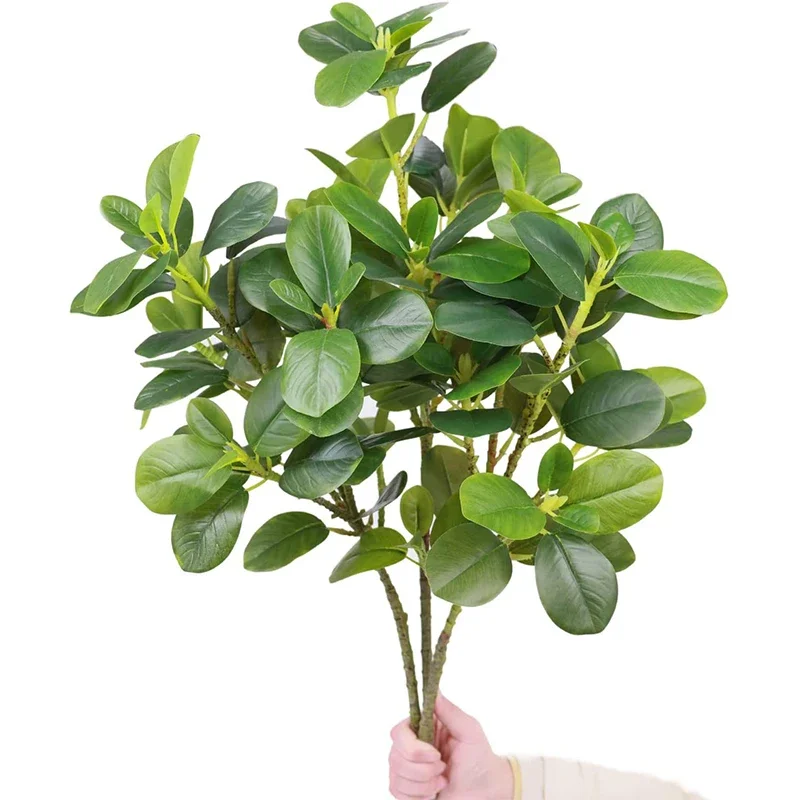 Artificial Ficus Plants Branches Plastic Fake Leafs Green For Home Garden Room Shop Decoration Fake Greenery With Long Branches