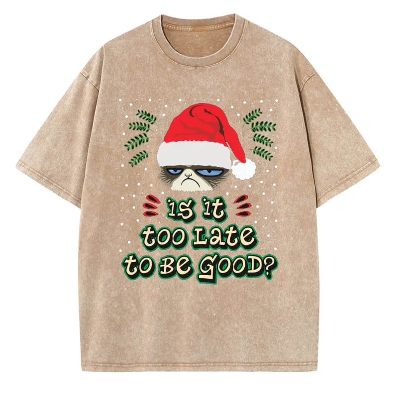 Funny Santa's Hat Printed T Shirt Holiday Merry Christmas Washed Cotton T-Shirt New Year Tees Women Harajuku Summer Short Sleeve
