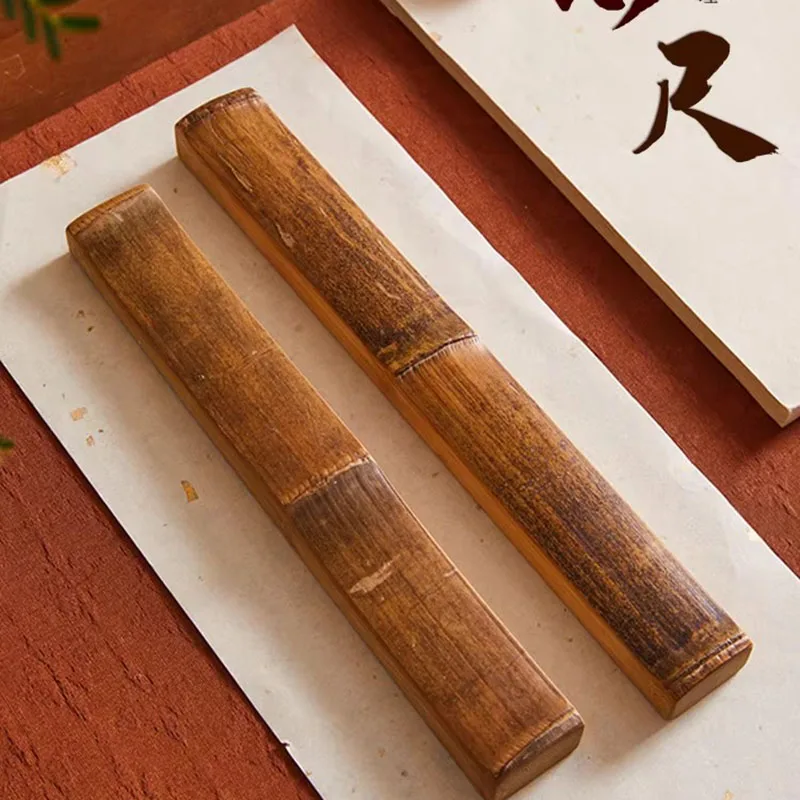1 Pair of Bamboo Paperweights, New Chinese Style Natural Desk Decor - Gift Set for Calligraphers, Writers, Zen Home Office