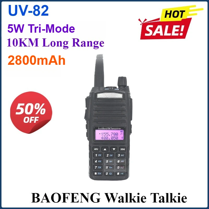 

2800mAh Baofeng UV-82 Walkie Talkie Optional 5W Tri-mode 10KM Long Range UV82 Dual PTT Two Way Radio Dual Band UHF VHF Radio