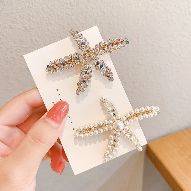 New Fashion Starfish Clip For Women 2024 Trendy Girl Acrylic Pearl Berrettes Geometric Hair Accessories Hairgrip Gift