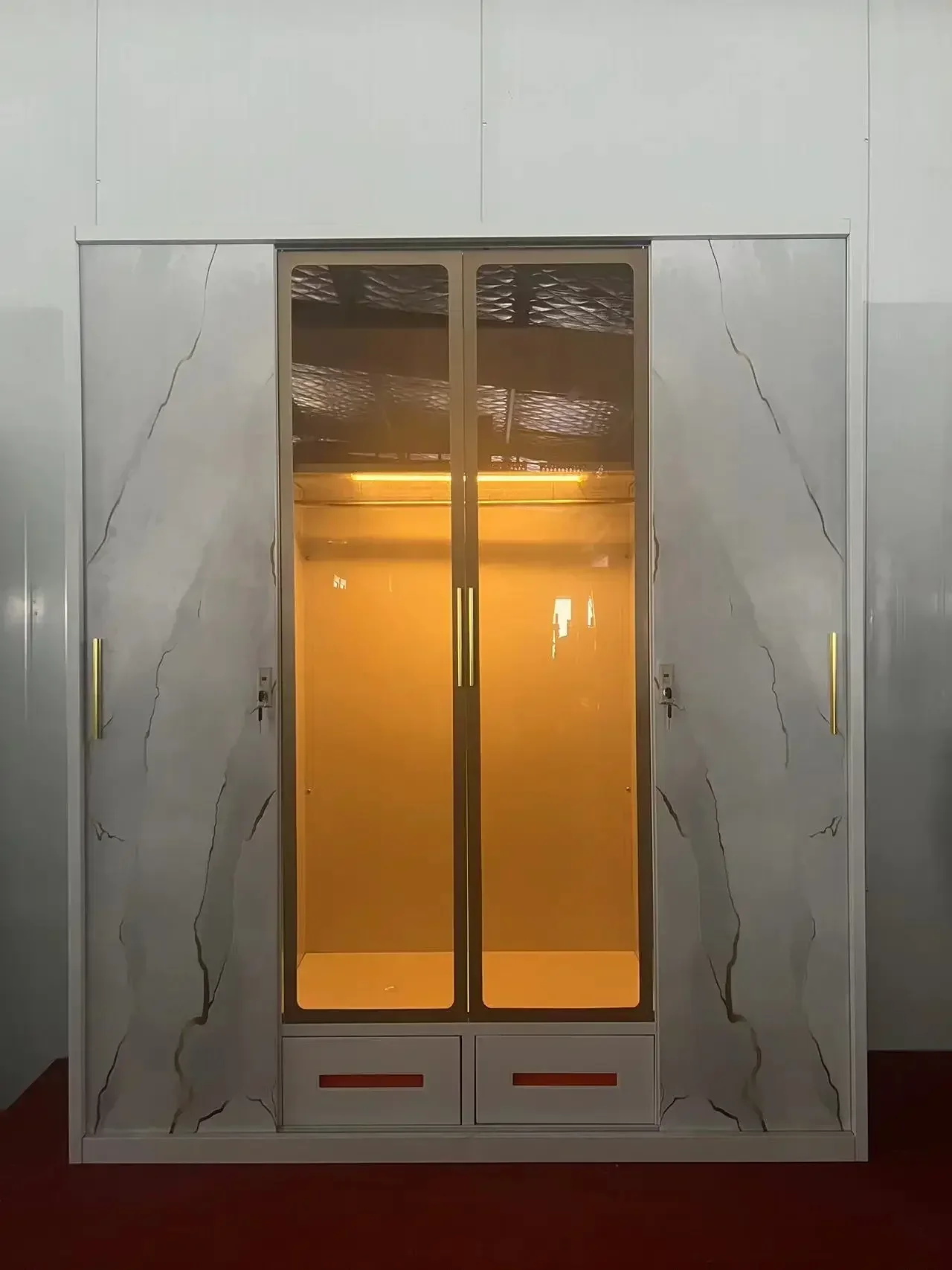 

Steel Wardrobe Clothes Organizer Metal Closet Armoire Bedroom Storage Cabinet Almirah Cupboard With LED Light Furniture