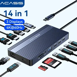 Acasis 14 in 1 USB-C Docking Station Triple Display 4K60Hz HDMI DP PD100W 10Gbps Hub for MacBook Laptop Workstation Setup