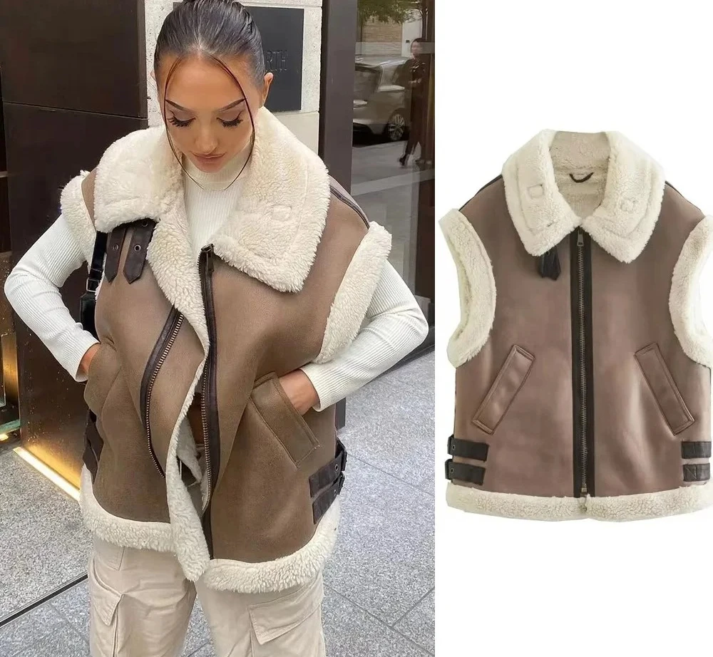 

Осень-зима, новое женское теплое меховое интегрированное флисовое пальто без рукавов, жилет, куртка