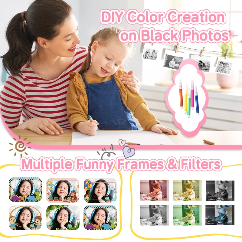 Summer 4000w Pixels Dual Lens 2.4inch 16X Zoom Kids Camera Instant Print Kids Camera for Kids for ages 3-12 Girls Boys Giftskids