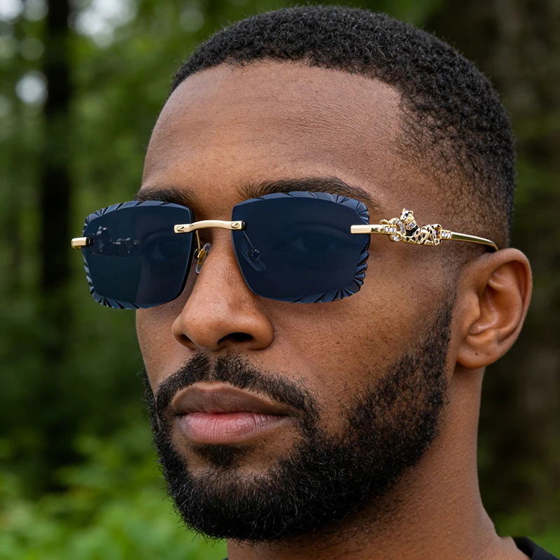 Mimiyou Quadratische randlose Sonnenbrille für Herren, hochwertige Outdoor-Brille für Damen, Grace Fashion-Brille, Marke UV400, Sonnenbrille – Detail 1