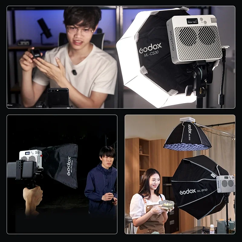 Godox ML100Bi LED Lights Accessories ML-CS30 ML-SF3030 Octagon Softbox ML-L36 Lens Reflector ML-GB Bowens Mount Adapter AK-B02