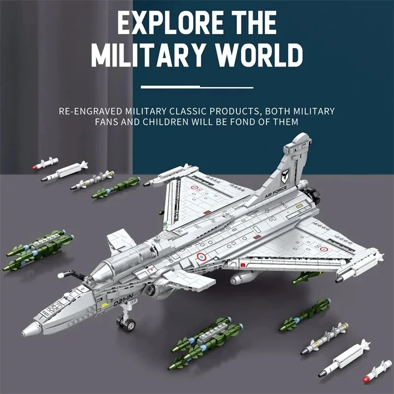 2099PCS Rafale Fighter Model Building Blocks Diy Military Plane Series Assembly Bricks Desktop Ornament Kids Toys Holiday Gifts